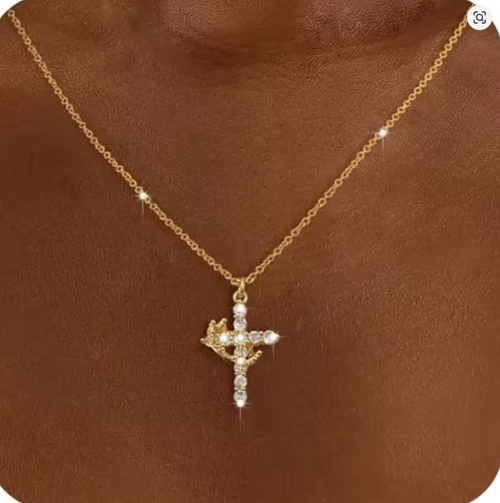 Ladies' Diamond Cross Necklace - Exquisite 14k Gold Cubic Zirconia Pendant Necklace Simple Gold Cross Pendant Necklace
