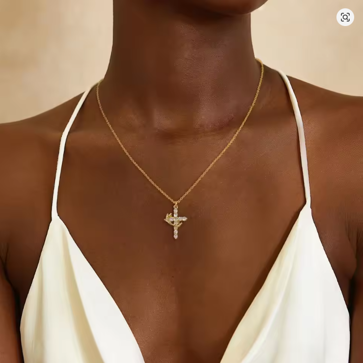 Ladies' Diamond Cross Necklace - Exquisite 14k Gold Cubic Zirconia Pendant Necklace Simple Gold Cross Pendant Necklace