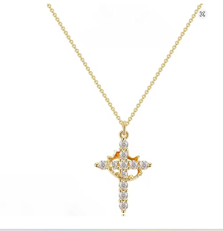Ladies' Diamond Cross Necklace - Exquisite 14k Gold Cubic Zirconia Pendant Necklace Simple Gold Cross Pendant Necklace